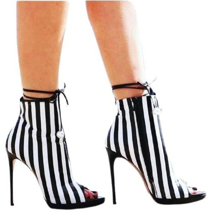 Clearance - Vertical Zebra Stripe High Heel Ankle Boots
