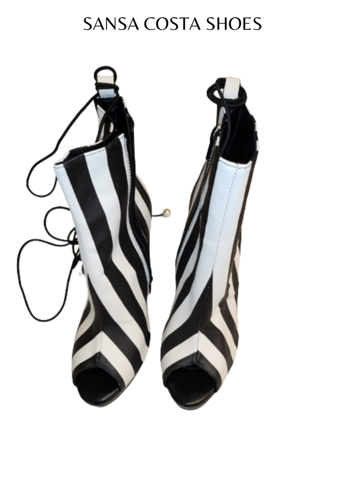 Clearance - Vertical Zebra Stripe High Heel Ankle Boots