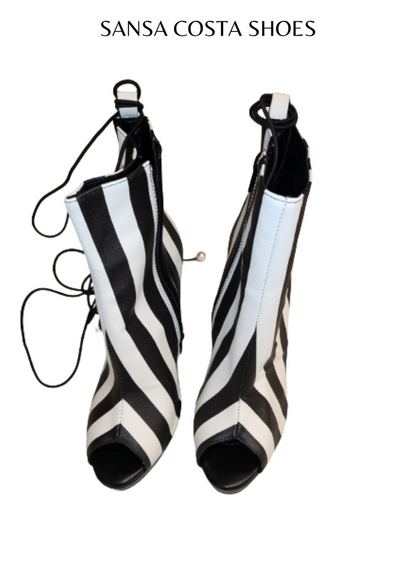 Clearance - Vertical Zebra Stripe High Heel Ankle Boots