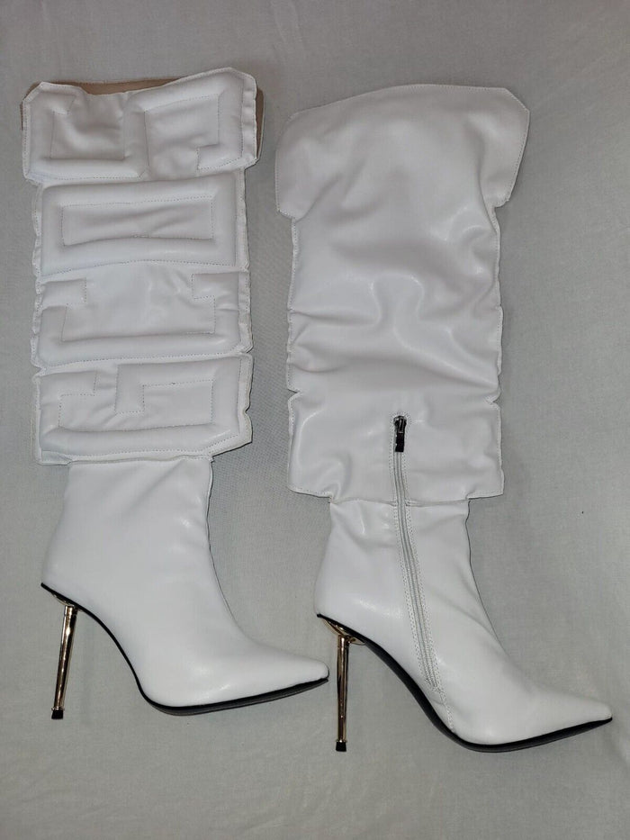 Clearance -Bubble Letter Knee High Stiletto Boots