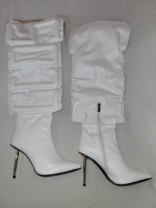 Clearance -Bubble Letter Knee High Stiletto Boots