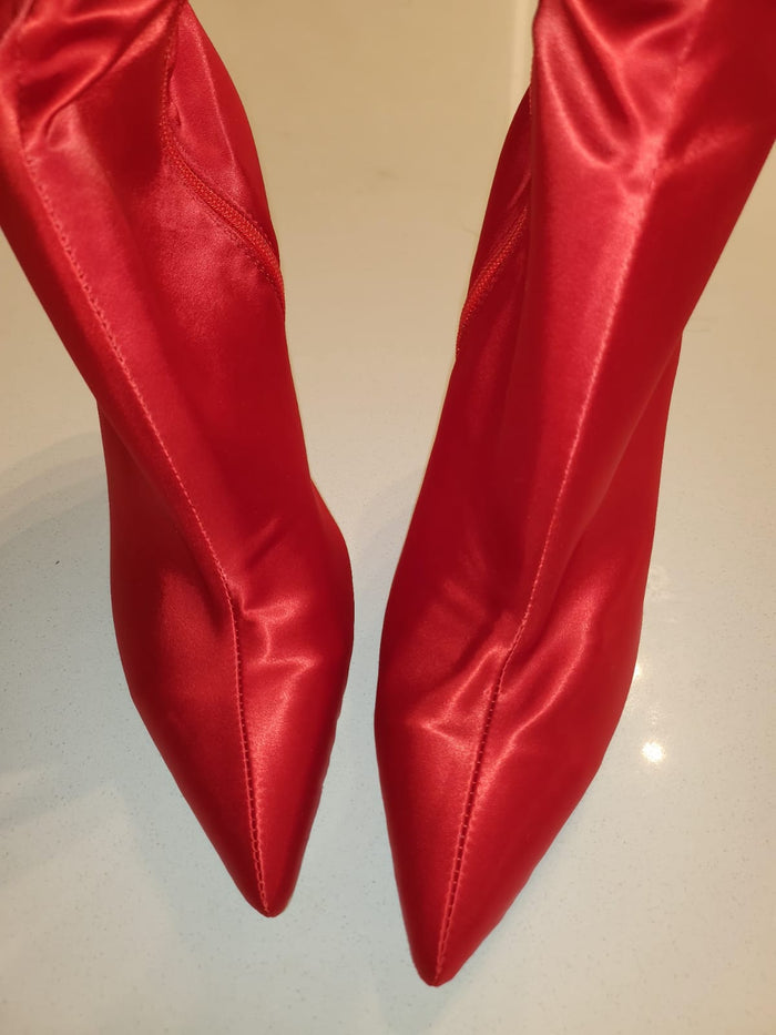 Clearance -Red Thigh Length High Heel Boots