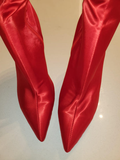 Clearance -Red Thigh Length High Heel Boots