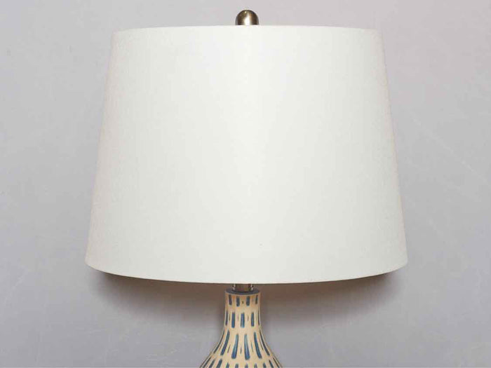Cobalt & White Painted Ceramic Brushed Steel Base White Shade Table Lamp