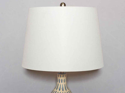 Cobalt & White Painted Ceramic Brushed Steel Base White Shade Table Lamp