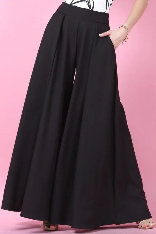 Solid Wide Palazzo Pants (Black)