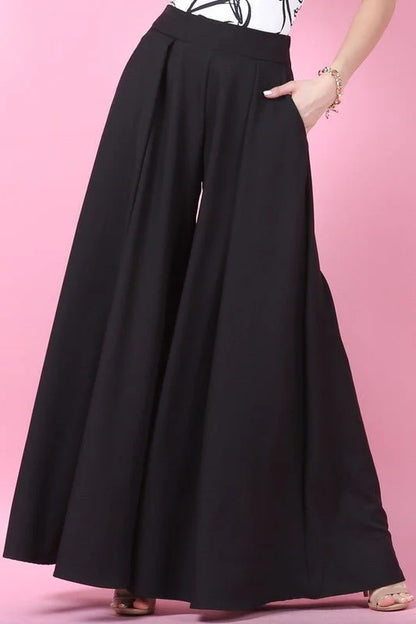 Solid Wide Palazzo Pants (Black)