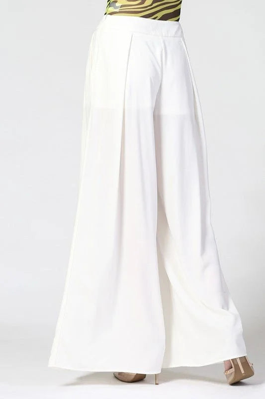 Solid Wide Off White Palazzo Pants