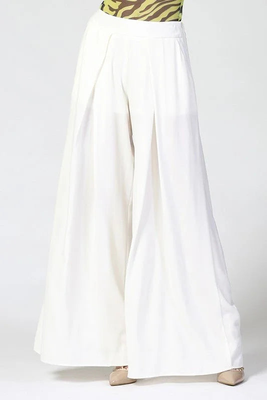 Solid Wide Off White Palazzo Pants