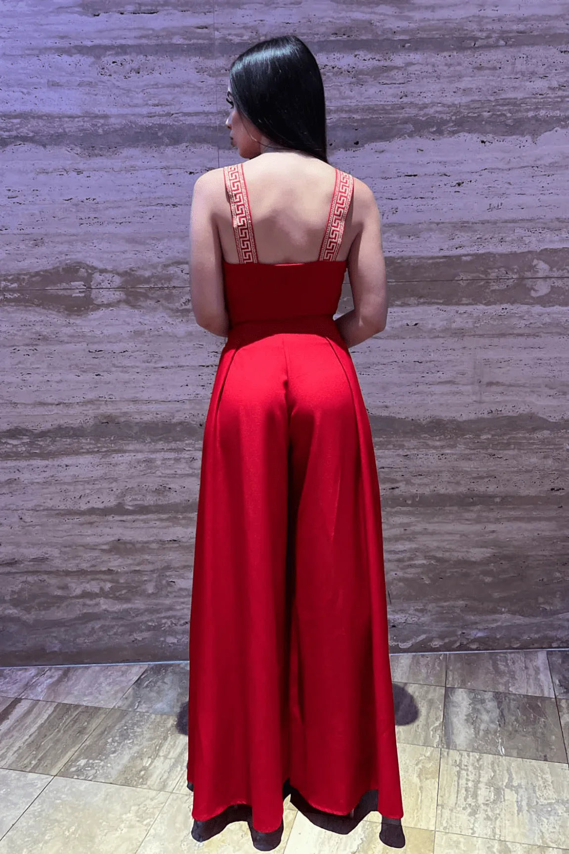 Solid Wide Palazzo pants (Red)