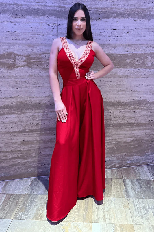 Solid Wide Palazzo pants (Red)