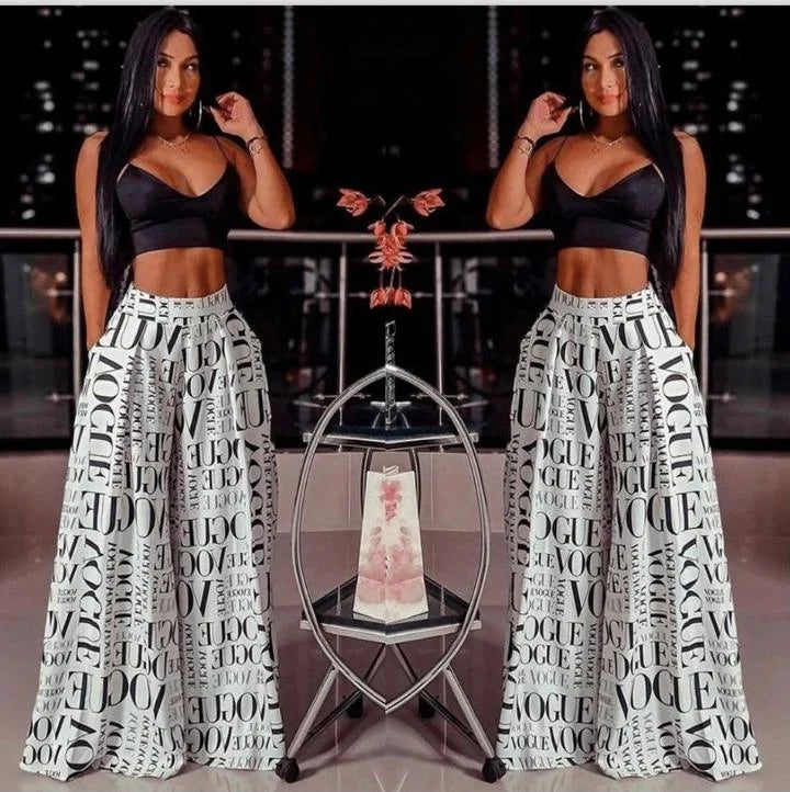 Vogue Print White Palazzo Pants