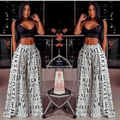 Vogue Print White Palazzo Pants