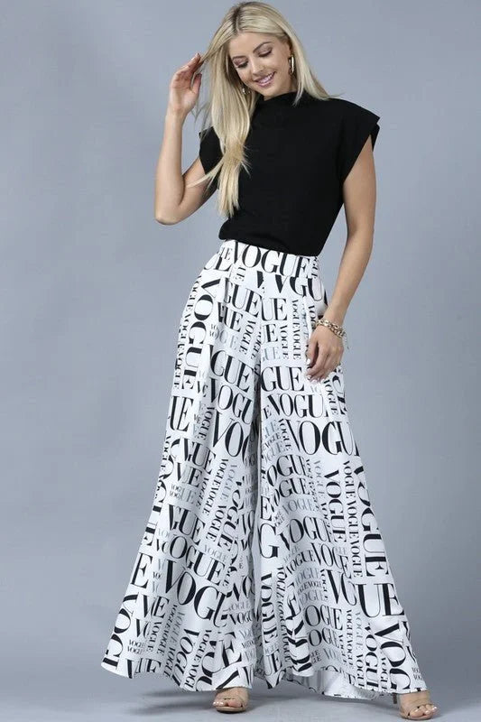 Vogue Print White Palazzo Pants