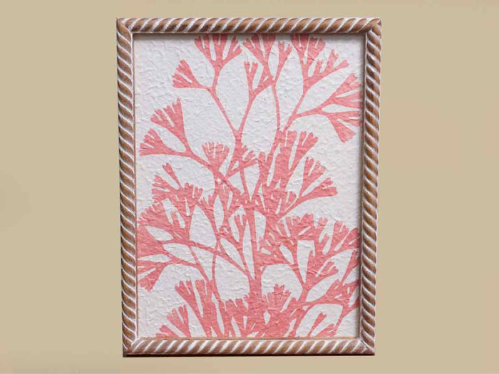 Coral Print On Rice Paper In Wooden Frame