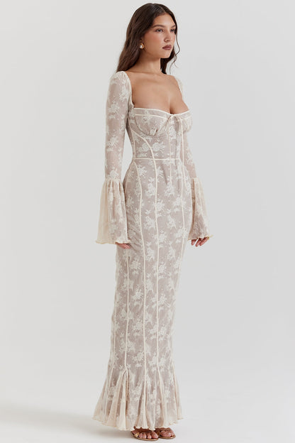 vintage cream lace maxi dress