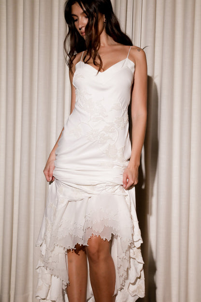 vintage ivory satin hand beaded embellished maxi dress