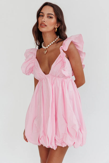 Horoscope Bubble Hem Mini Dress Blush