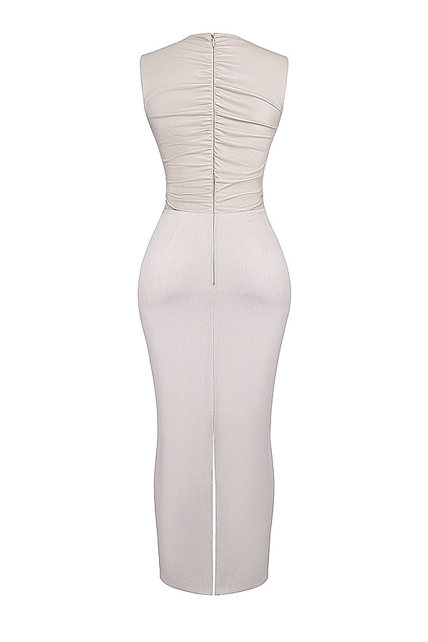 ecru vegan leather maxi dress