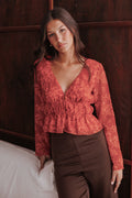 Monica Long Sleeve Top - Red Roses