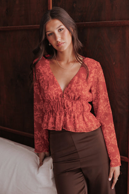 Monica Long Sleeve Top - Red Roses