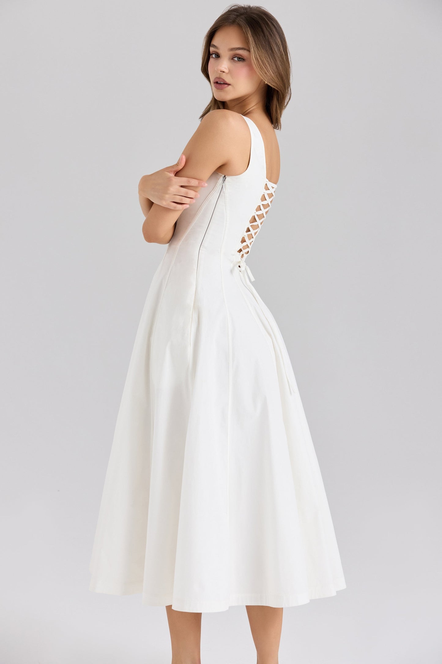 white stretch cotton midi sundress