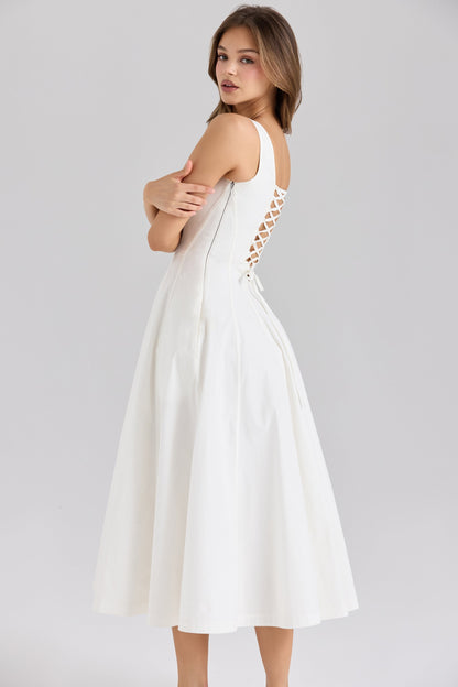 white stretch cotton midi sundress