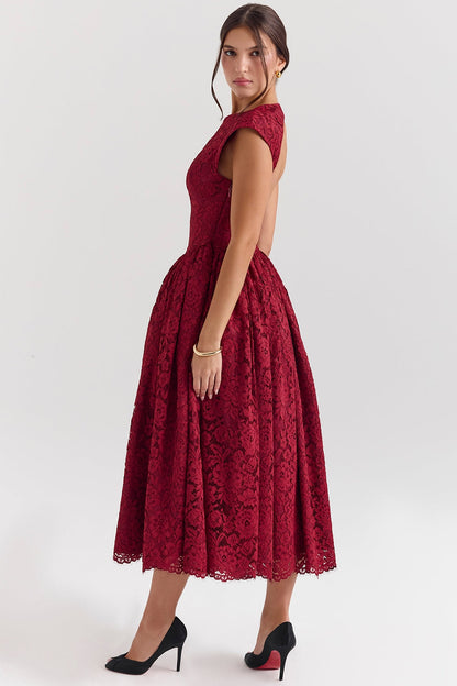 berry lace backless midi dress - sale
