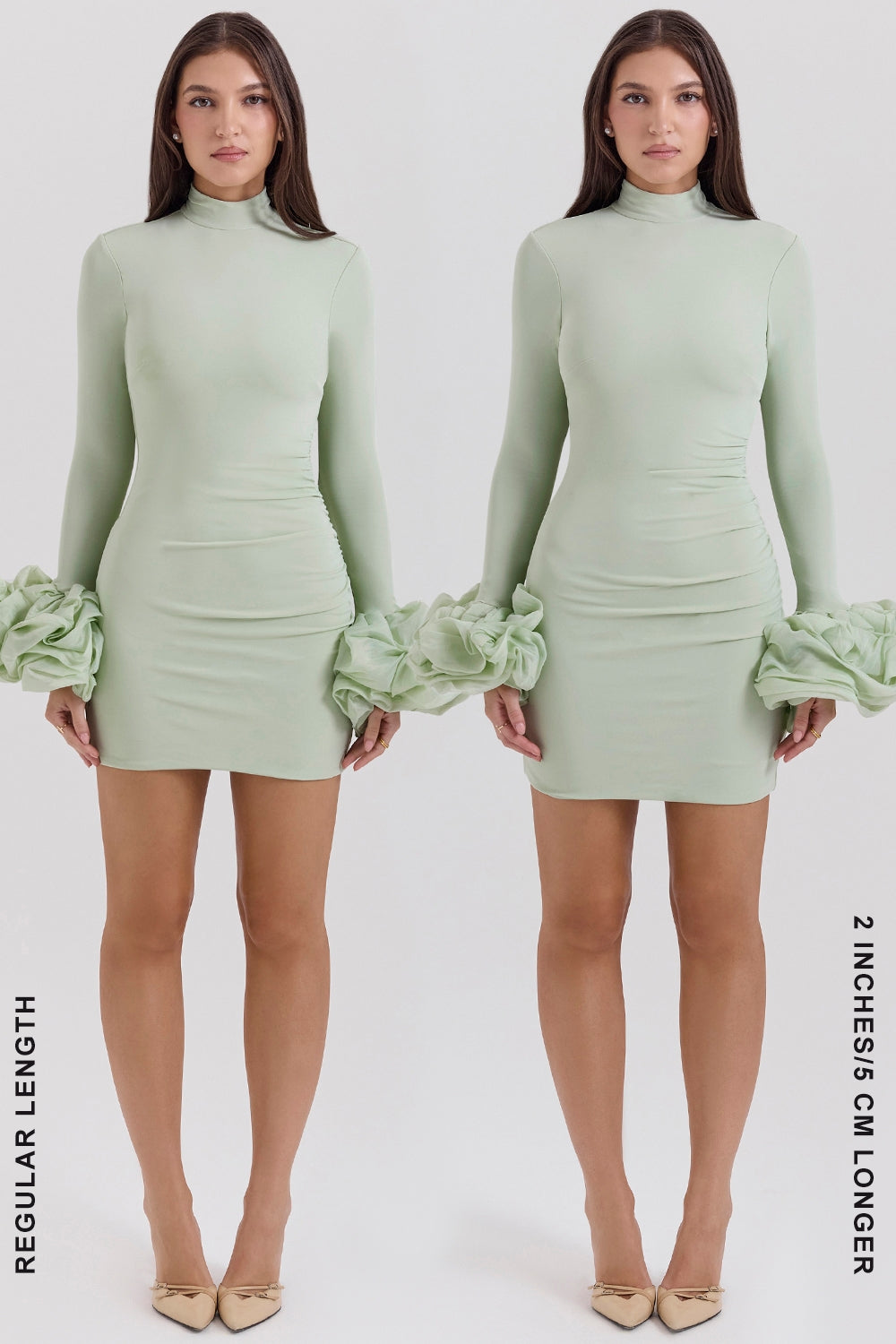 pistachio ruffle cuff mini dress - sale