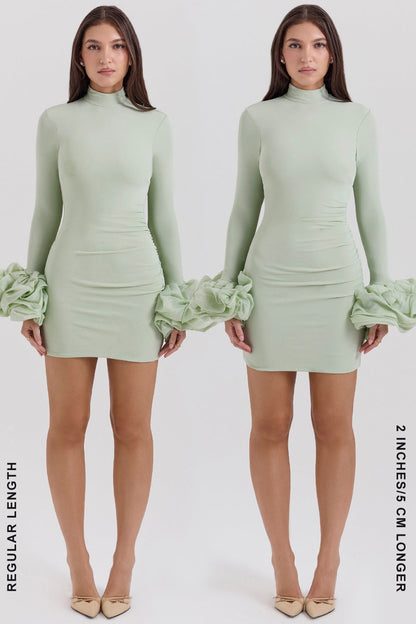 pistachio ruffle cuff mini dress - sale