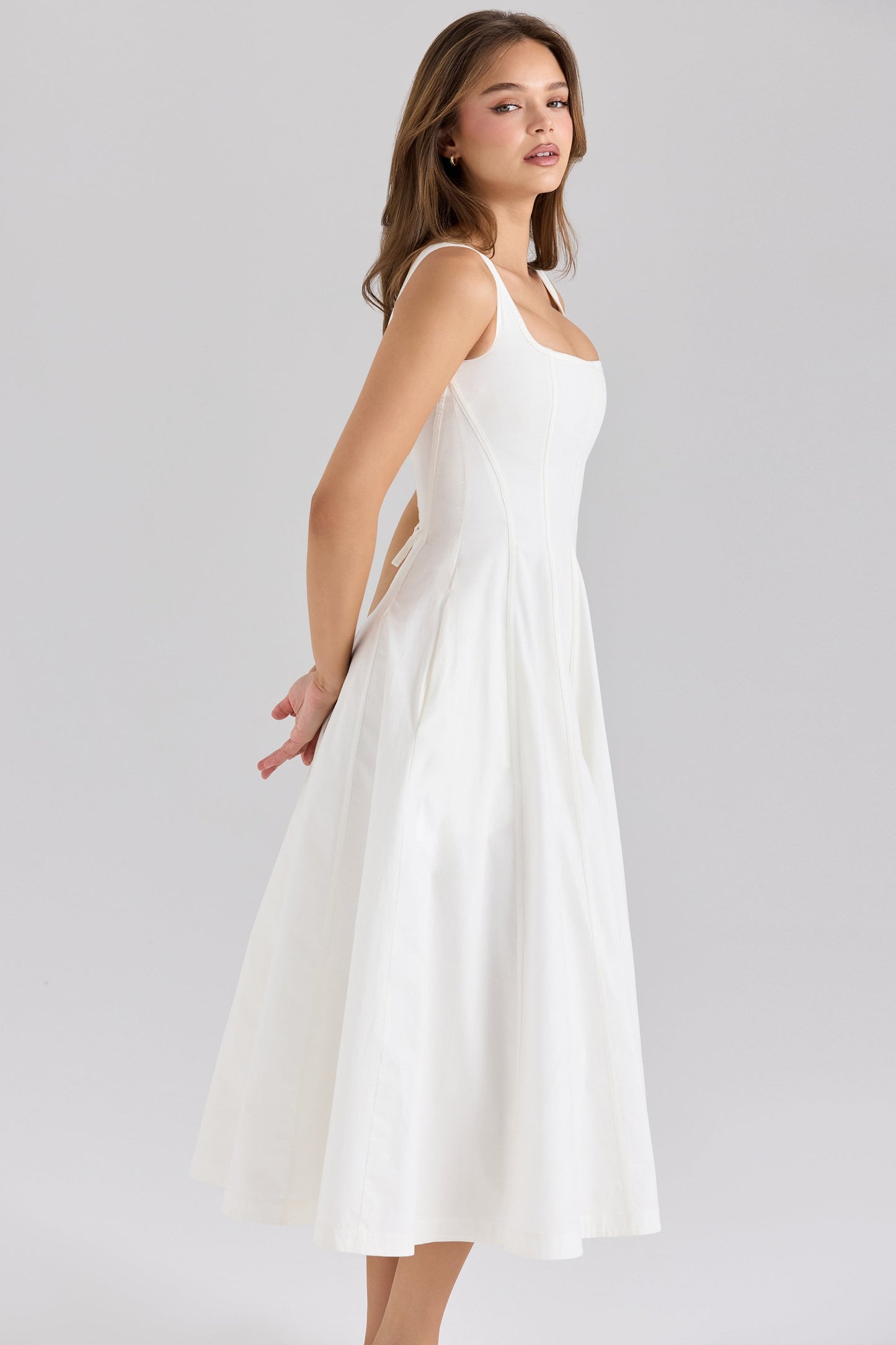 white stretch cotton midi sundress
