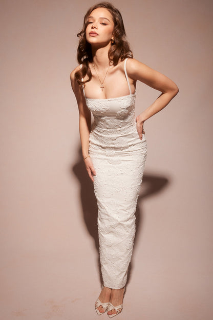 white floral lace maxi dress