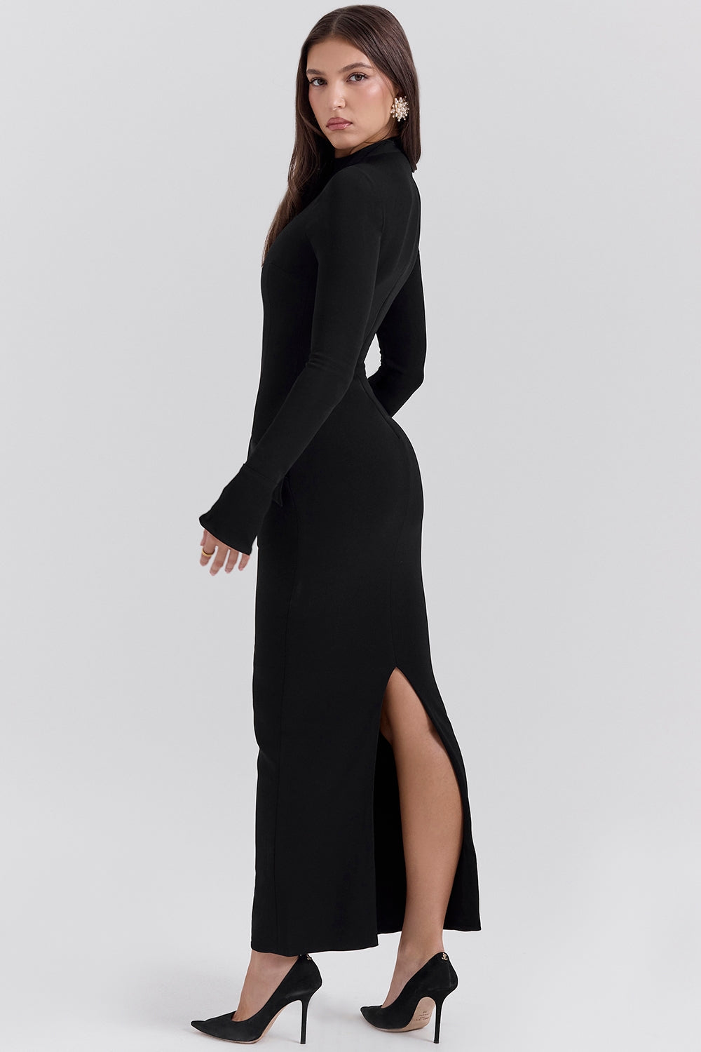 black turtleneck maxi dress