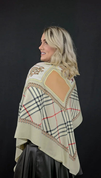 Silk Accessories Online: Derby Print Satin Scarf-Beige