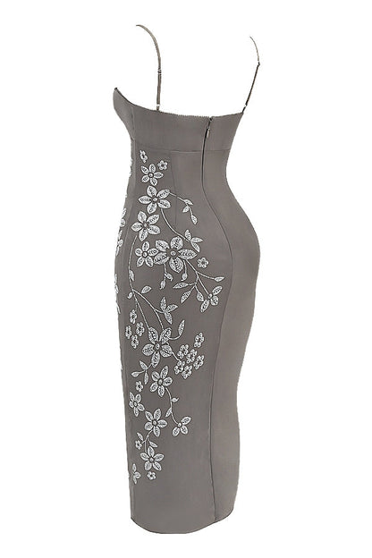 smoke crystal embellished midi dress