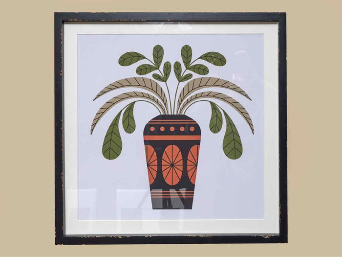 Distressed Black Framed Foliage In Vase Print Under Glass