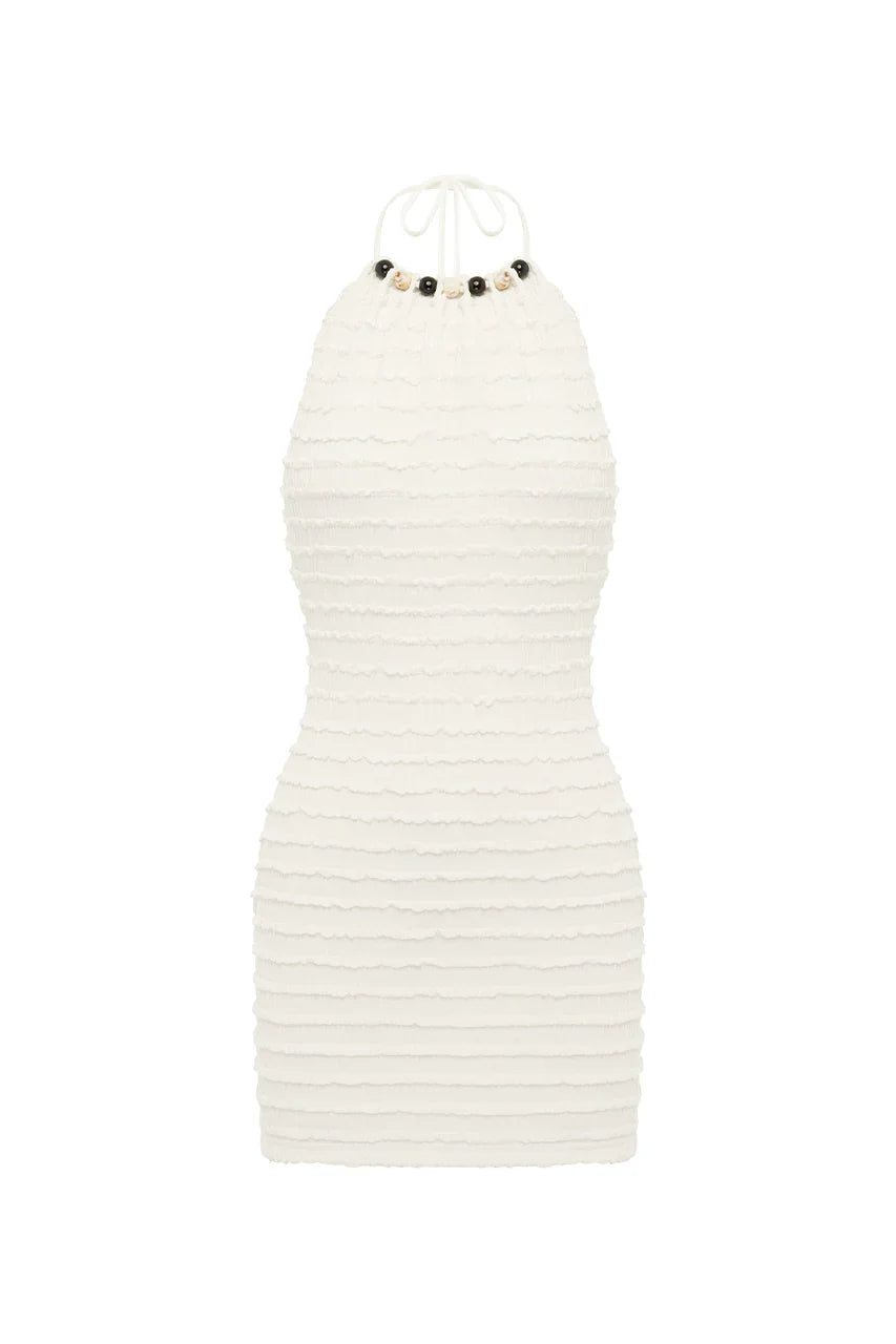 ADALEE RUFFLE TEXTURE MINI DRESS - WHITE