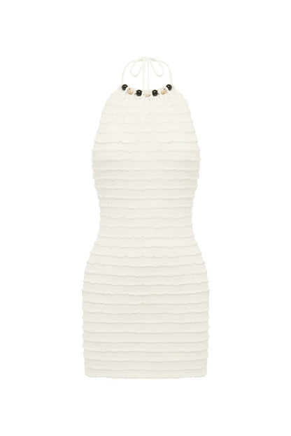 ADALEE RUFFLE TEXTURE MINI DRESS - WHITE