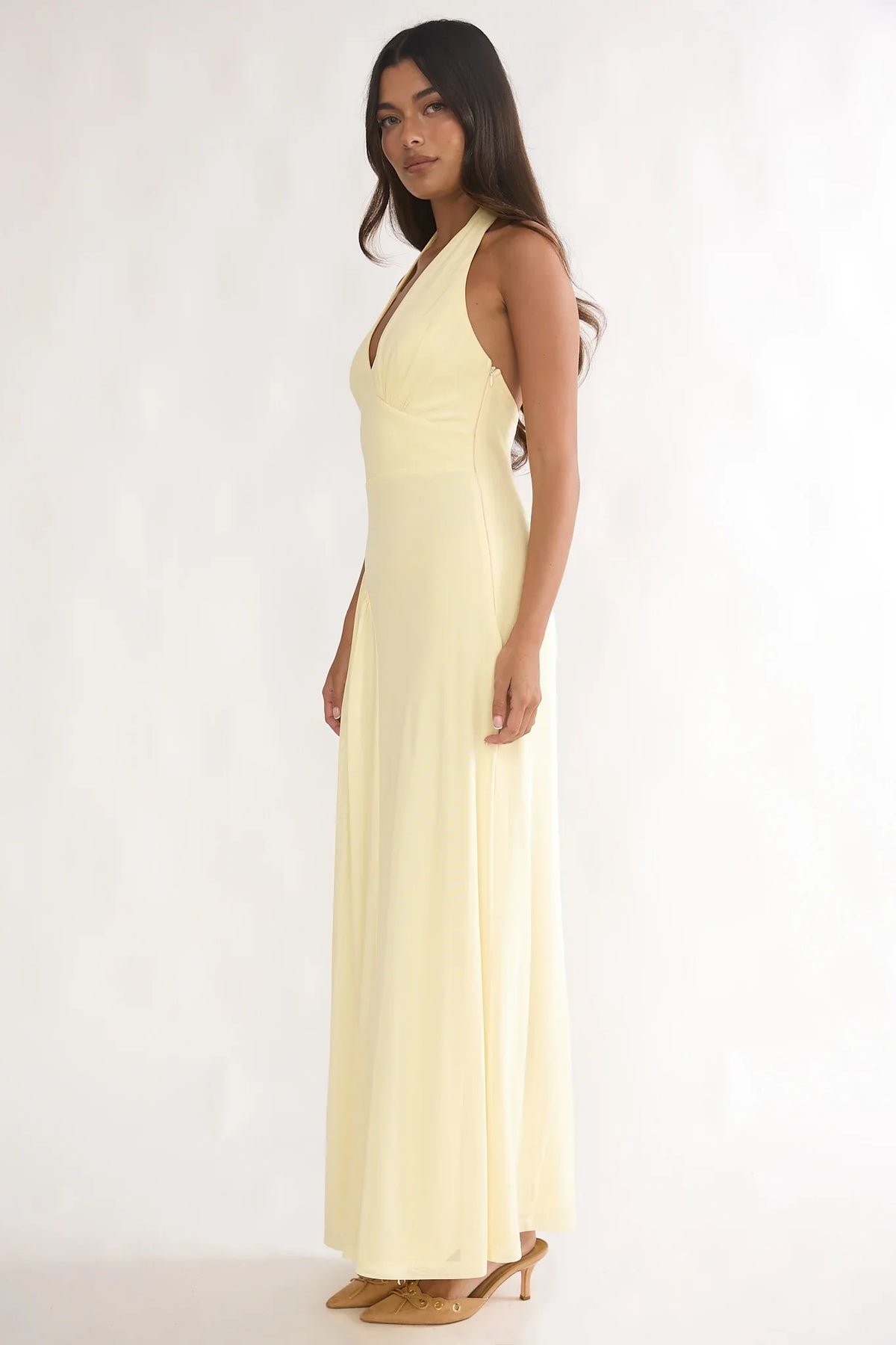 Ziera Ruched Insert Halter Maxi Dress Butter