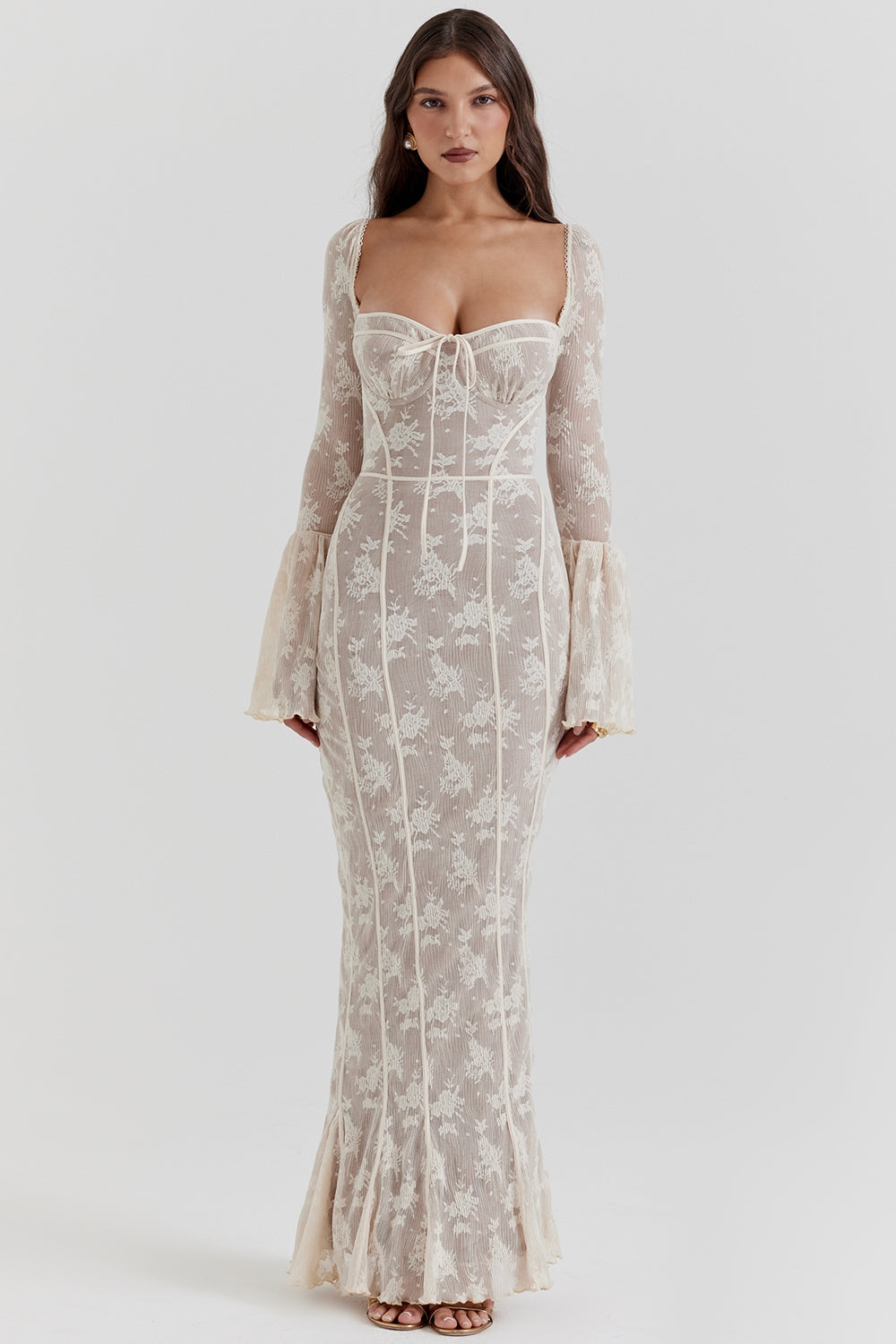 vintage cream lace maxi dress
