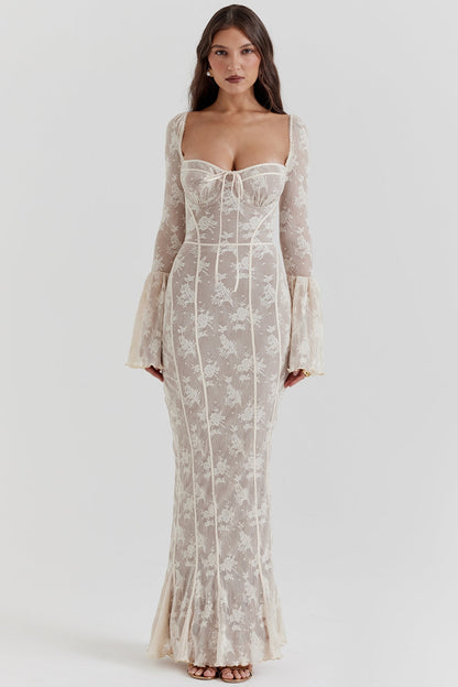 vintage cream lace maxi dress