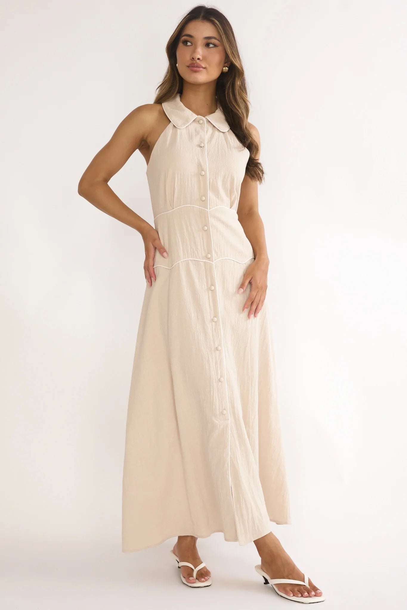 Teagun Collared Button Maxi Dress Stone
