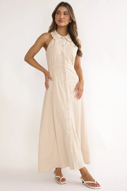 Teagun Collared Button Maxi Dress Stone