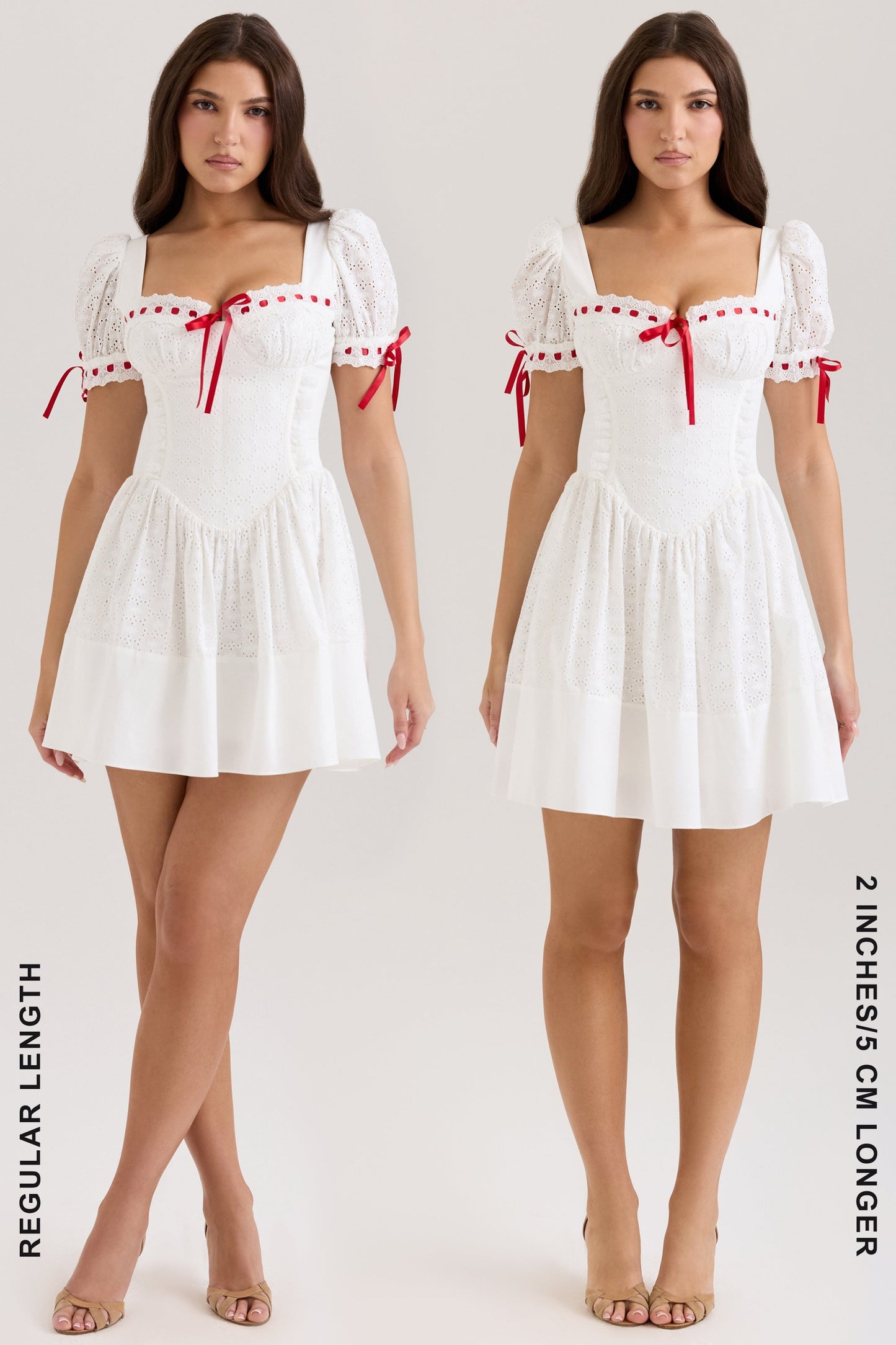 white broderie anglaise puff sleeve mini dress