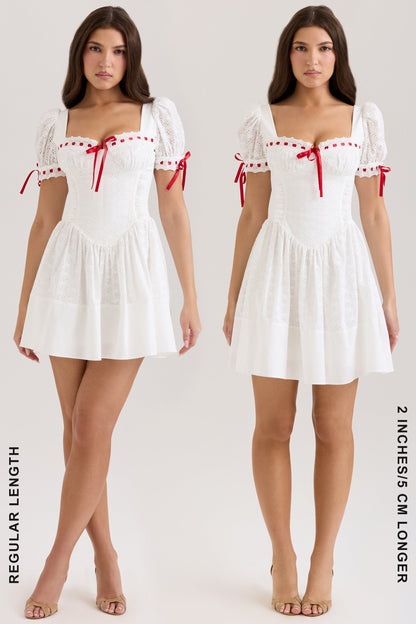 white broderie anglaise puff sleeve mini dress
