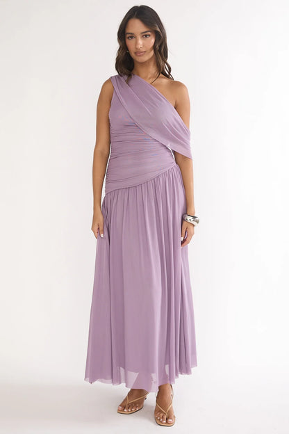 Amretha Asymmetric Neckline Maxi Dress Amethyst