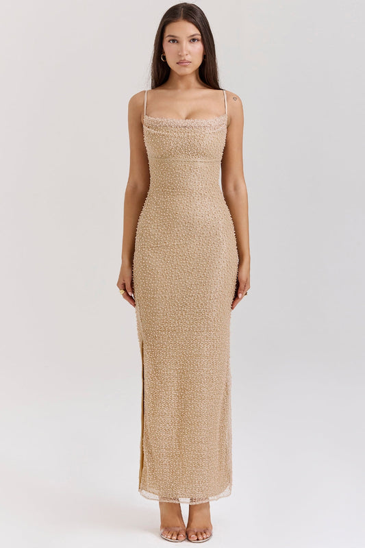 seapearl embellished maxi dress