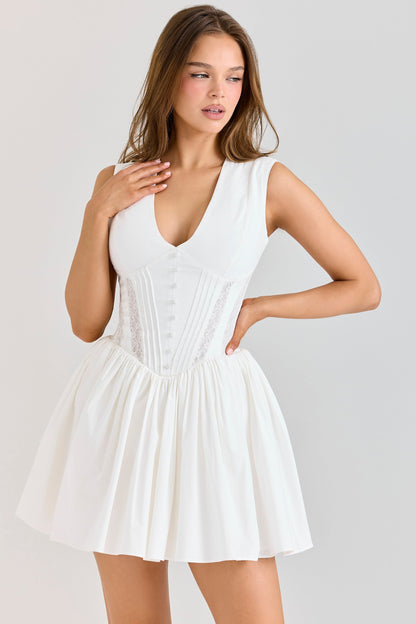 white stretch cotton mini dress