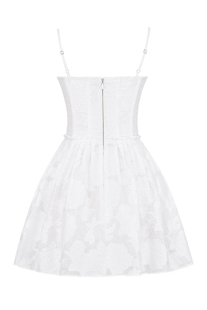 white jacquard corset mini dress