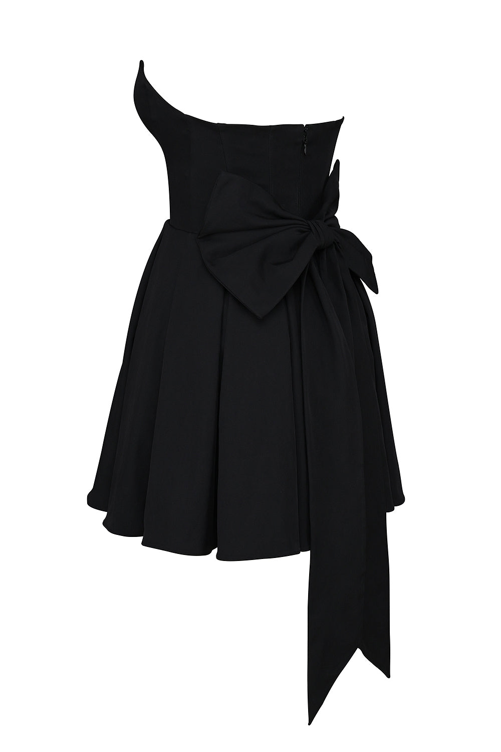 black strapless detachable bow mini dress